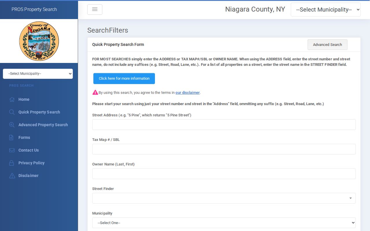 Niagara Falls residents directory PROS parcel search fields