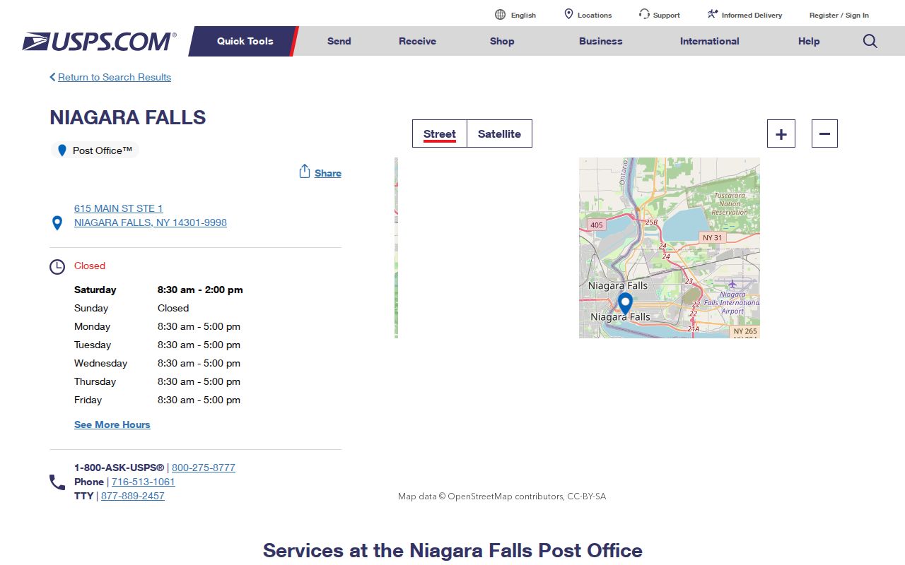 Niagara Falls ZIP code directory USPS address and location search